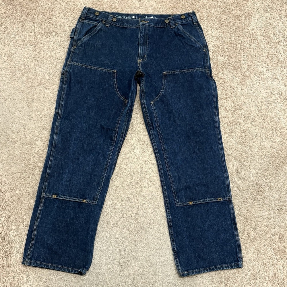 Carhartt Double Knee Jeans Mens 38x30 Blue Denim Pants Relaxed Fit 103890 I10